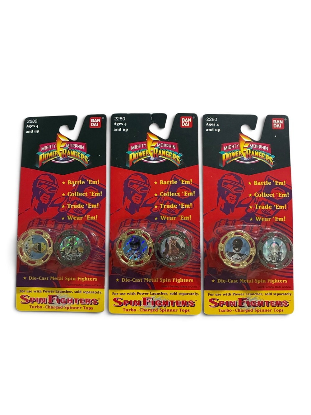 Vintage 1993 Power Rangers Spin Fighters Lot of 3 Sealed Bandai MMPR Die-Cast